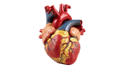 Detailed anatomical human heart model showing arteries veins and ventricles for medical education anatomy and healthcare learning illustration on white background