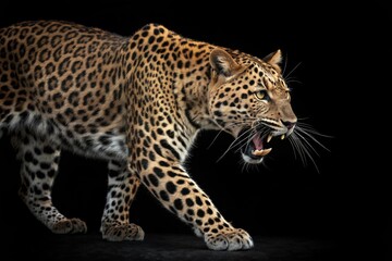 Obraz premium Leopard Prowling in a Dark Environment Showcasing Fierce Expression