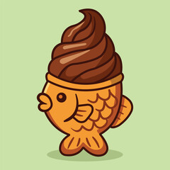 Cute Cartoon Taiyaki with Chocolate Ice Cream
