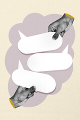 3d zine creative image art collage of hand show bubble communication icon speech conversation talk...
