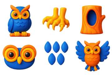 set of funny cartoon owls