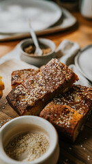 A plate of brown bread with sesame seeds on top