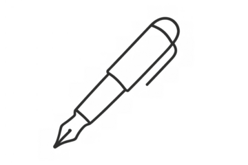 Fountain pen black outline icon representing writing, calligraphy, and education with transparent background