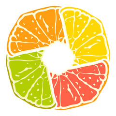 Round frame of citrus fruit slices without background
