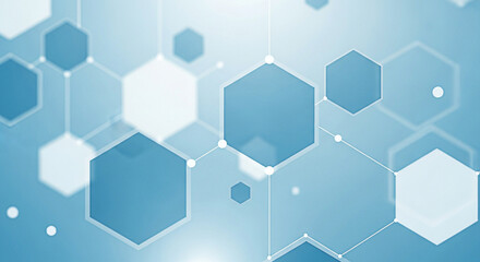 Abstract blue background with connecting hexagons and nodes for science or technology concepts and designs with a modern and clean aesthetic