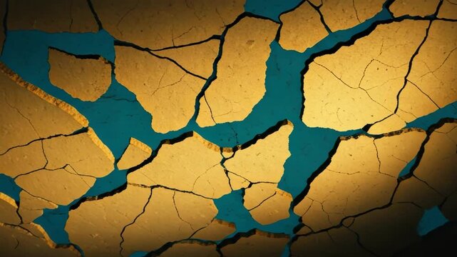 Timelapse of cracked earth with expanding blue channels depicting drought progression