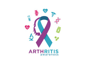 Blue and purple ribbons symbolize awareness of rheumatoid arthritis
