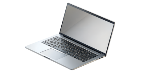 Sleek silver laptop isolated on transparent background, perfect for work or entertainment use