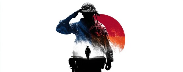 Silhouette of a saluting soldier with artistic overlay and vivid colors