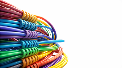 Closeup of colorful jump ropes isolated on transparent background, fitness and exercise equipment