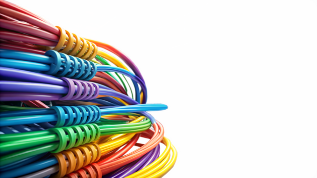 Closeup of colorful jump ropes isolated on transparent background, fitness and exercise equipment