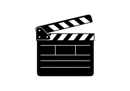 Isolated image of a blank movie clapperboard with an open top section and striped design on the top board