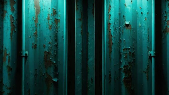 Rusty metal panels with shifting light showcasing texture and decay