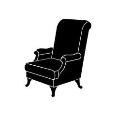 recliner chair icon black silhouette vector illustration on transparent background