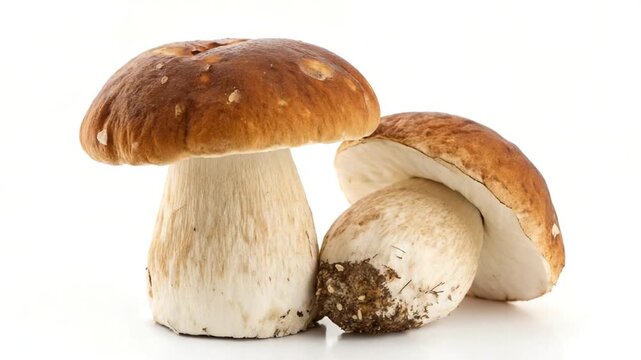 two boletus edulis isolated on white background video