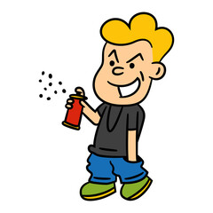 Playful boy spray paint