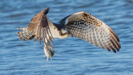 Osprey searching for a meal, diving and catching fish