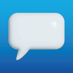 3D speech bubble on blue background. Modern glossy white blank 3D chat message notification icon popup. Design element for conversation interfaces, social media, websites, and apps. EPS 10.