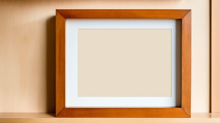 A wooden frame with a white background
