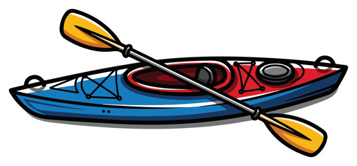 Kayak with Paddle – Vibrant Blue and Red Sit‑Inside Boat Adventure Water Sport Cartoon Vector