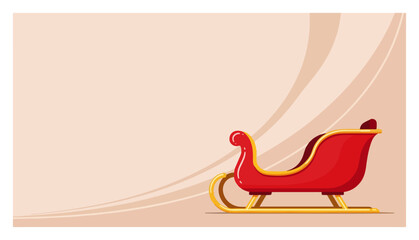 Red Santa Sleigh on Curved Beige Background – Minimal Christmas Card Template with Golden Rails Holiday Vector Illustration