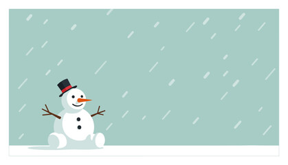 Smiling Snowman Winter Card – Flat Snowfall Scene Blank Christmas Template with Carrot Nose and Top Hat Vector Illustration