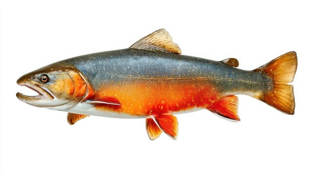 Isolated Arctic Char on Crisp White Background, Showcasing Nature's Scorching Beauty - A Prime Catch for Fishing Enthusiasts