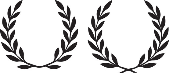 Duo of Black Silhouette Vector Laurel Wreaths with Varying Leaf Detail