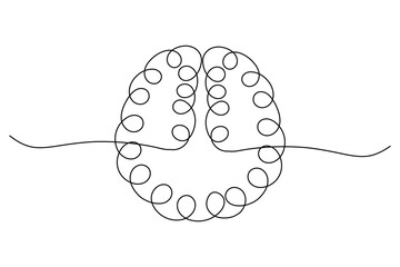 
Human brain outline vector illustration in minimalist line art style on a white background