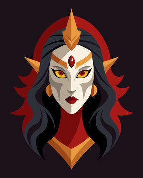 A mask of a beautiful goddess but as it slowly deteriorates the true nature of the deity as a jealous and vindictive being is revealed.. Vector illustration