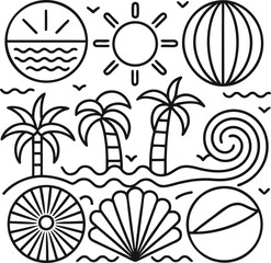 Modern line art symbols representing sea and beach.