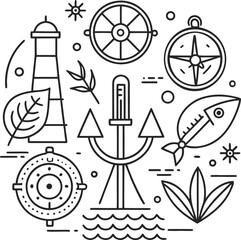 Monochrome vector illustration o marine exploration.