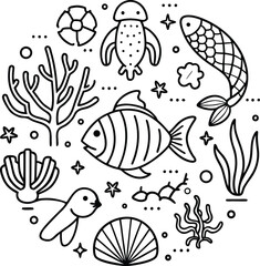  Vector illustration of minimal black and white ocean