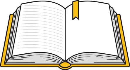 Open book with yellow bookmark and blank pages ready for writing or drawing