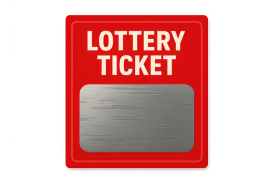 Red lottery ticket with a grey scratch-off panel, symbolizing chance, luck, and winning games of fortune