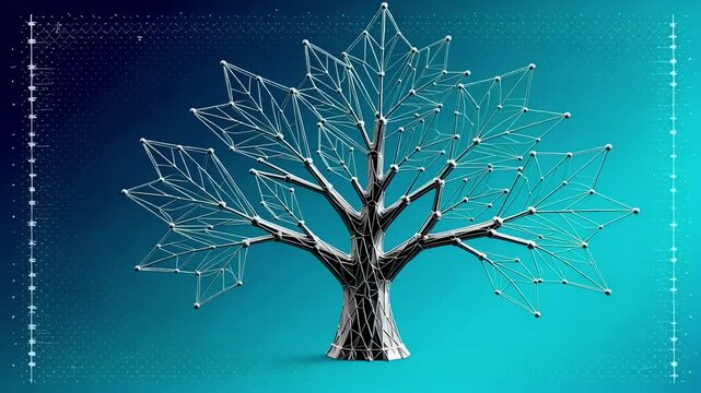 Abstract digital tree illustration on blue background for technology and nature concepts