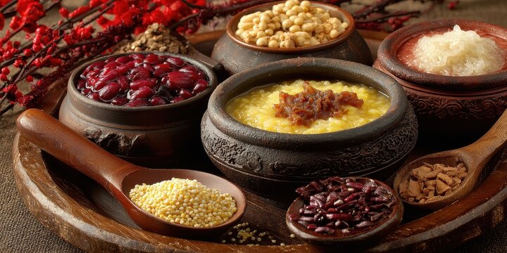 Laba Porridge: A Healthy Celebration of Chinese New Year with Hand-Made Millet and Red Beans in a Rustic Setting