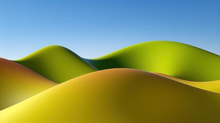 Obraz premium Colorful Abstract Landscape of Rolling Green and Yellow Hills Under Bright Blue Sky