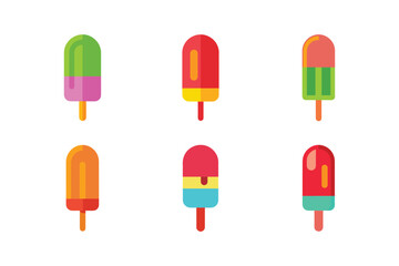 Set of popsicle, Ice lolly treats, Ice cream bar icons, Minimalist flat design style isolated on white background.