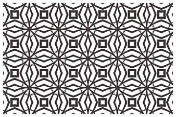 Fototapeta premium Black‑and‑White Geometric Diamond‑and‑Starburst Pattern – Symmetrical Decorative Design for Wallpapers, Textiles, and Modern Interior Art