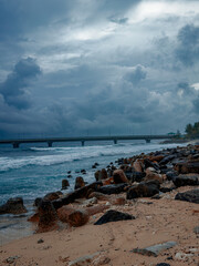 Male City, Maldives. Beautiful Beach view in Maldives capital. Male City Coverd in Clouds 
