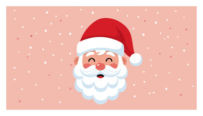 Smiling Santa Face Card – Cute Father Christmas Head on Pink Snow Background Vector Illustration