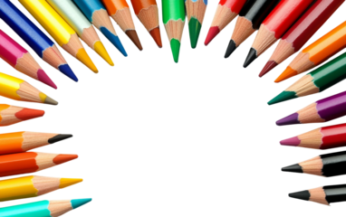 Young kids making colorful drawings with crayons and pencils showing artistic joy and learning fun isolated on transparent background PNG