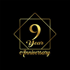 9 year Anniversary wedding wish lettering text vector illustration.