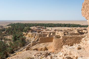 Aerial view of Chebika oasis and old village. Tunisia