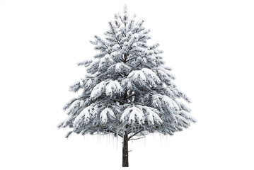 Pine tree covered with hoarfrost isolated on white background.