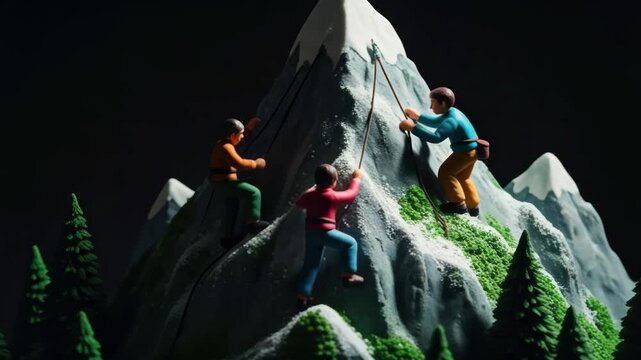 Determined climbers conquer majestic snowy mountain in team adventure