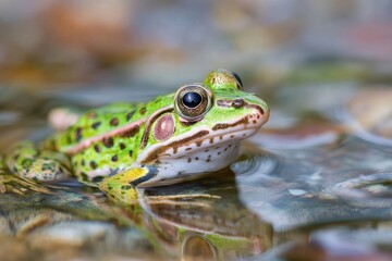 Closeup Portrait of Northern Leopard Frog in Stream at Ledges State Park, Iowa