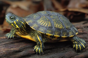 Obraz premium Young Yellow-Bellied Slider: A Glimpse into the Life of This Vibrant Turtle Species in Their Natural Habitat