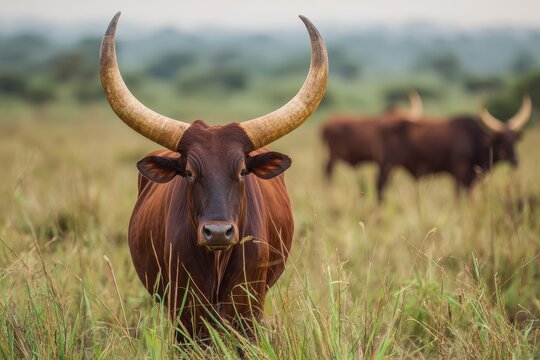 Majestic Ankole Watusi Herd Roaming the African Plains: A Symbol of Uganda's Cattle Heritage